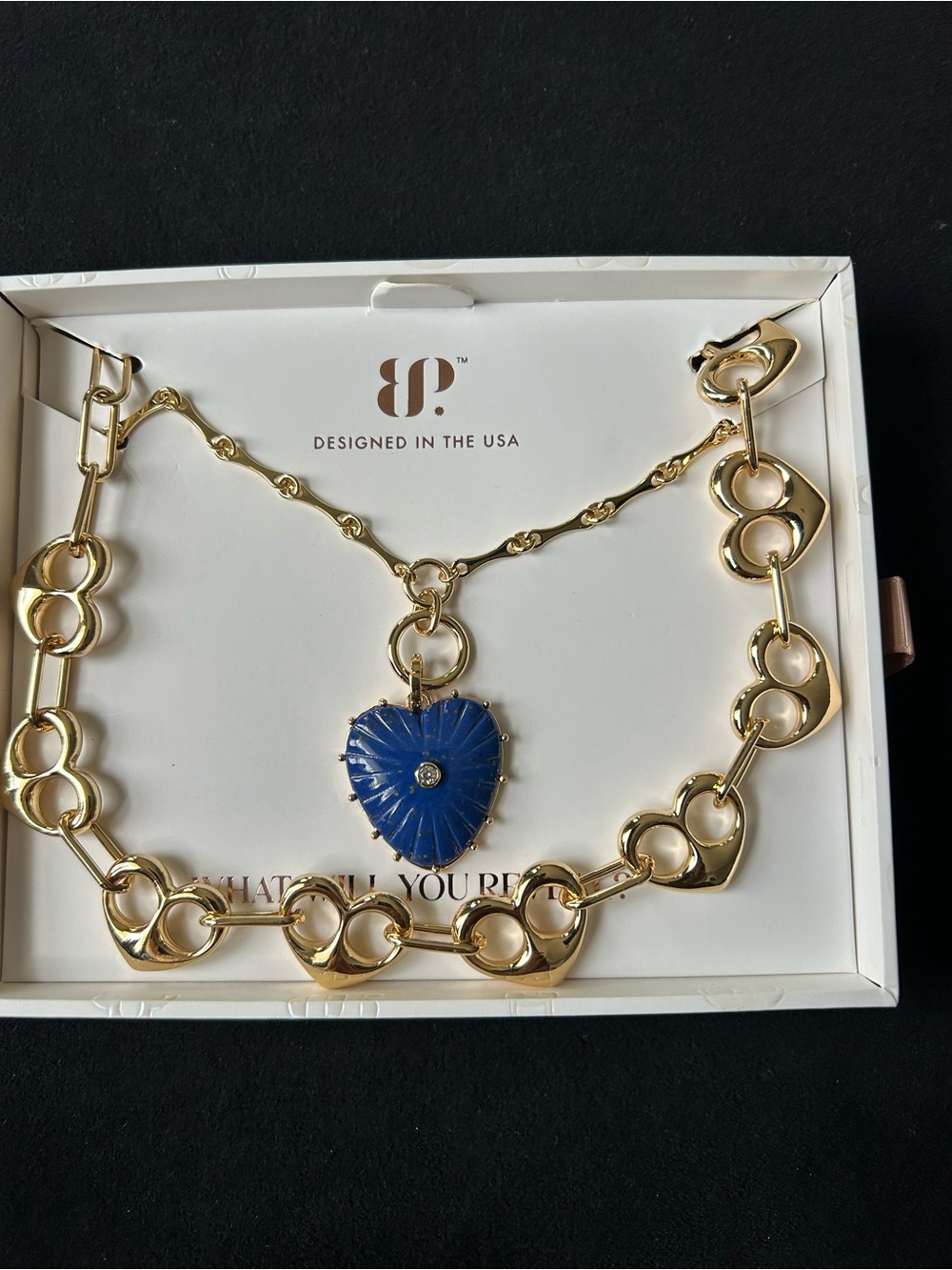 Gold Link Necklace with Blue Heart Pendant by BP.